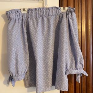 Blue and white shoulder less shirt